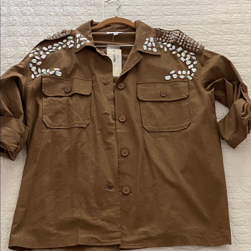 Hot & Delicious Brown Embellished Utility Jacket